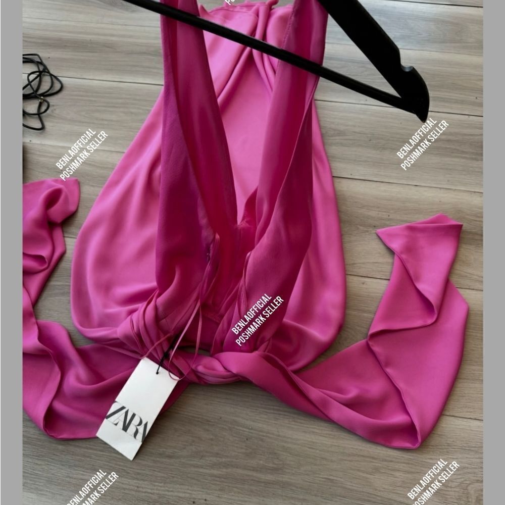 NWT ZARA FLORAL SATIN EFFECT MIDI DRESS pink - Picture 5 of 17